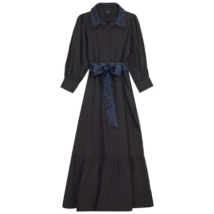 G904-BKBL - TAFFETA TIERED DRESS WITH BELT