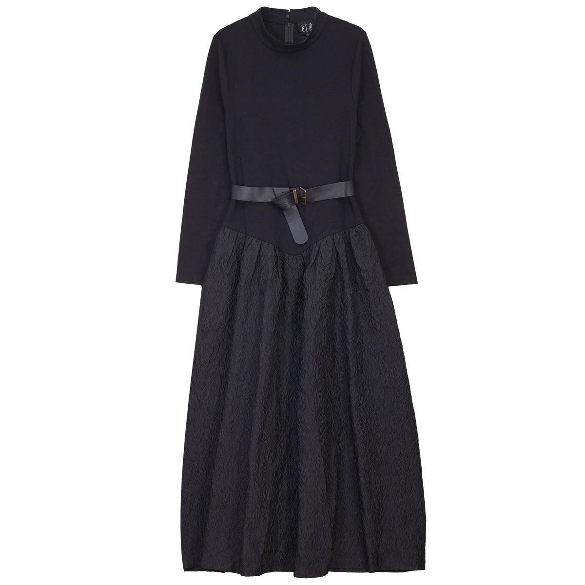 G910-BK - V YOKE BROCADE BOTTOM DRESS