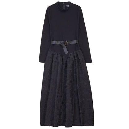 G910-BK - V YOKE BROCADE BOTTOM DRESS