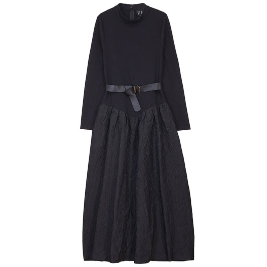 G910-BK - V YOKE BROCADE BOTTOM DRESS