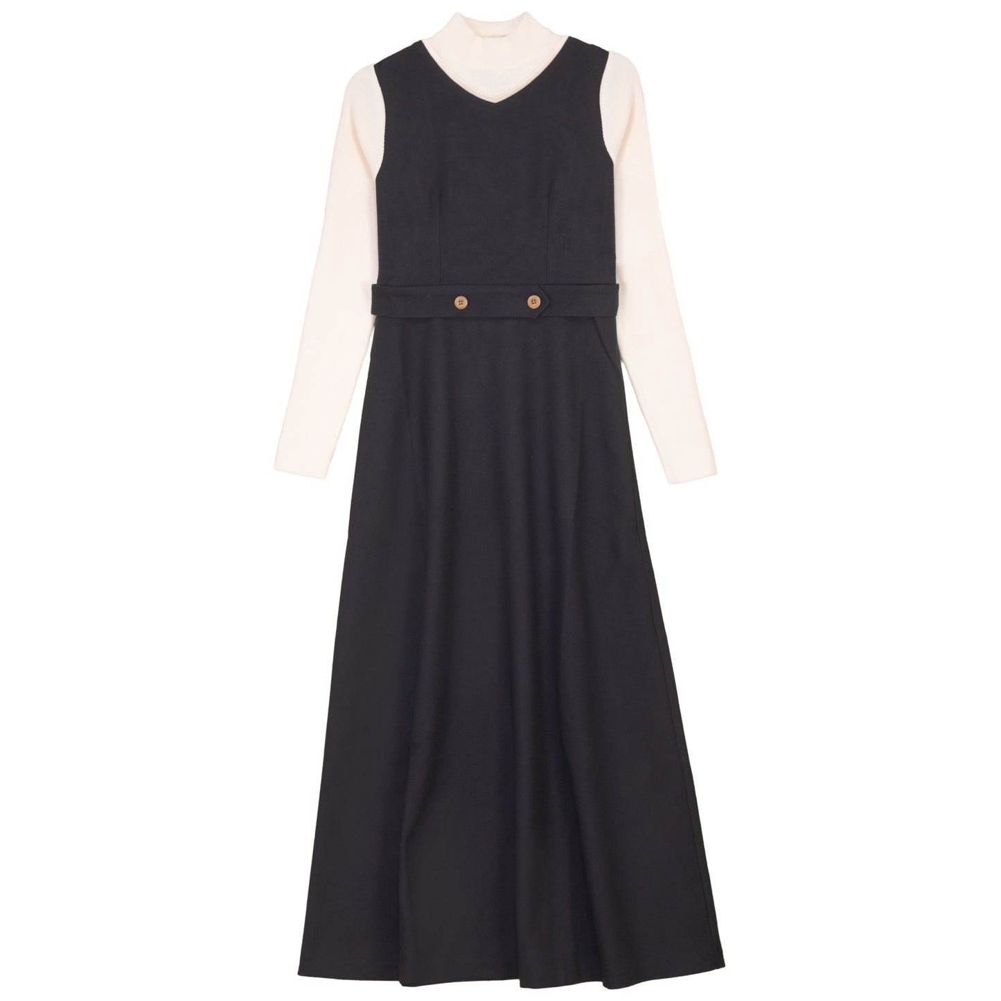 G914-BK - WOOL DRESS WITH MOCK NECK