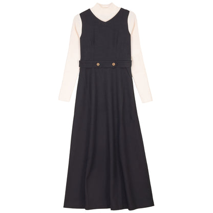 G914-BK - WOOL DRESS WITH MOCK NECK