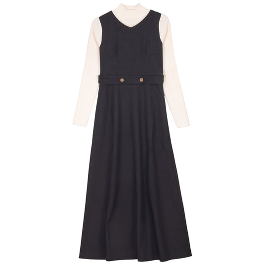 G914-BK - WOOL DRESS WITH MOCK NECK