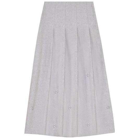G926-GY - EMBELLISHED WOOL PLEATED SKIRT