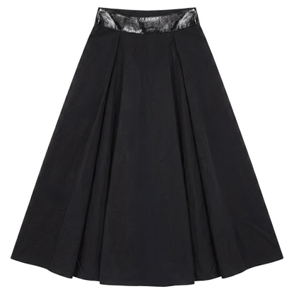 G938-BK - TAFFETA PATENT LEATHER DETAIL SKIRT