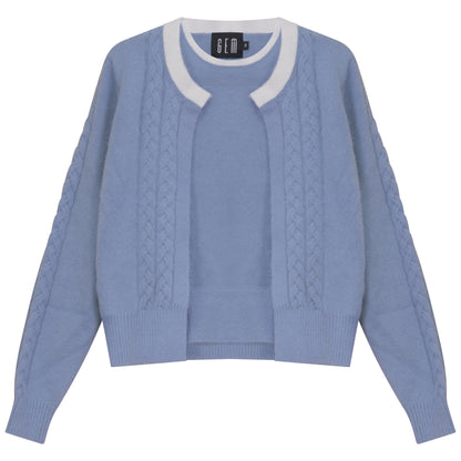 G950-BL - MOHAIR CABLE SWEATER SET