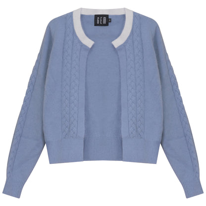 G950-BL - MOHAIR CABLE SWEATER SET