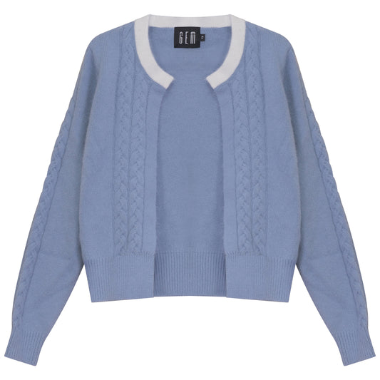 G950-BL - MOHAIR CABLE SWEATER SET
