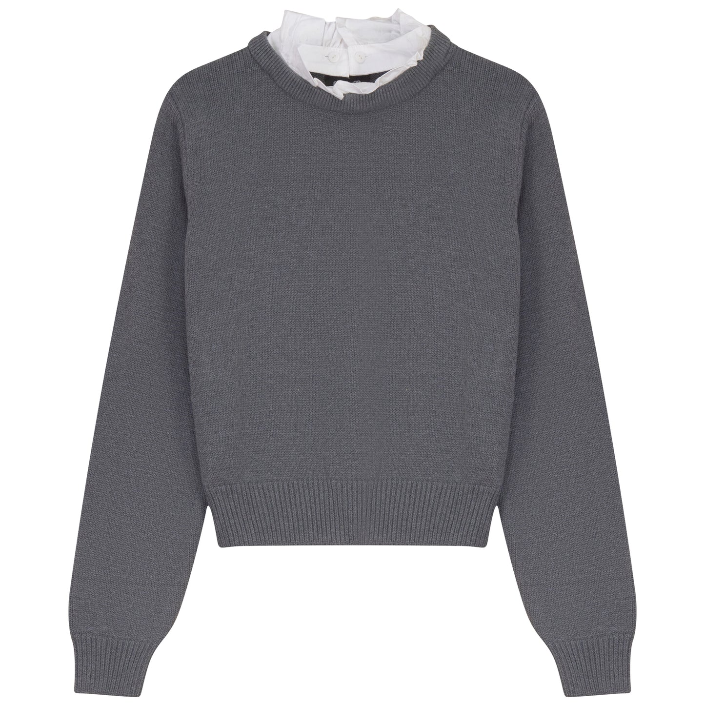 G960-GY - FRILL COLLAR SWEATER