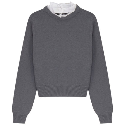 G960-GY - FRILL COLLAR SWEATER