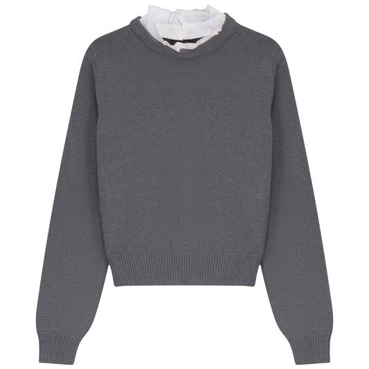 G960-GY - FRILL COLLAR SWEATER