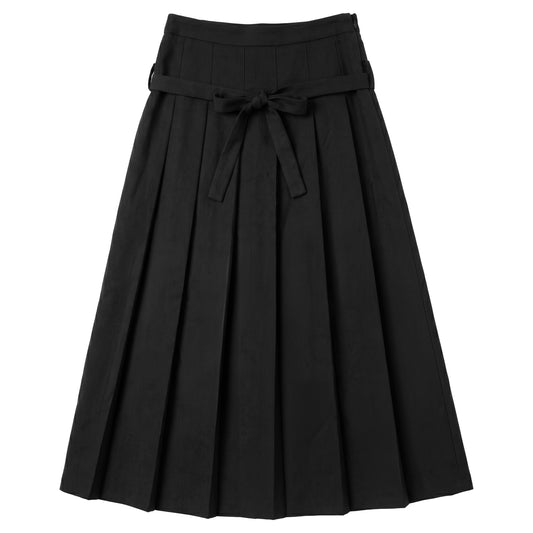G986-BK - LOW WAISTED BELT PLEATED SKIRT