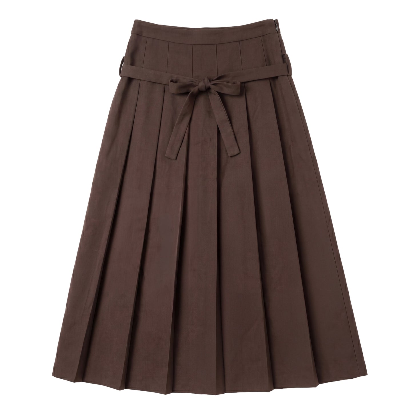 G986-BR - LOW WAISTED BELT PLEATED SKIRT