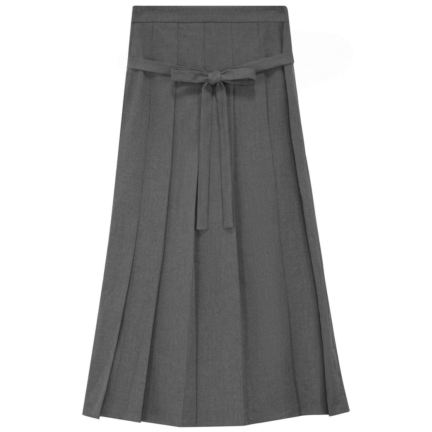 G986-GY - LOW WAISTED BELT PLEATED SKIRT