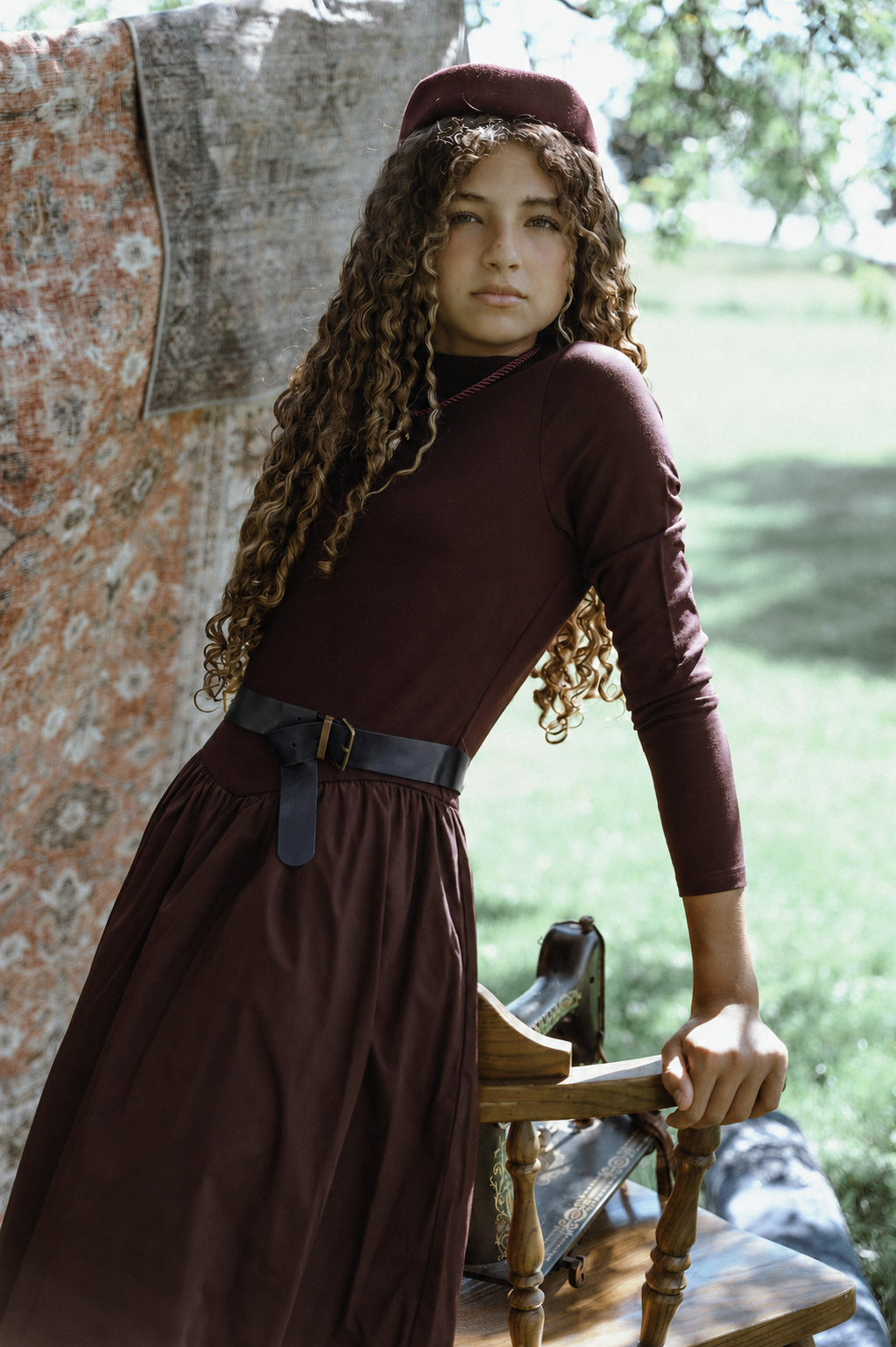 G910-BU - V YOKE BROCADE BOTTOM DRESS