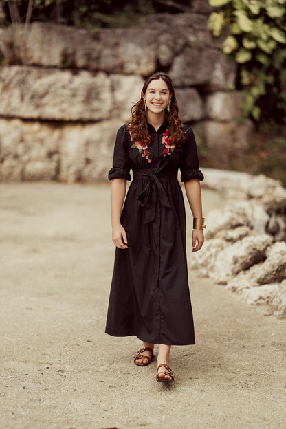 G800-WH - FLORAL EMBROIDERED SHIRT DRESS