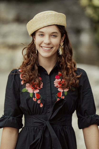 G800-WH - FLORAL EMBROIDERED SHIRT DRESS