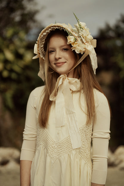 G816-CR - LACE CROCHET INSERT SLEEVELESS DRESS