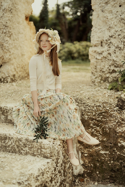 G835-BE - DROPPED YOKE PRINTED SKIRT