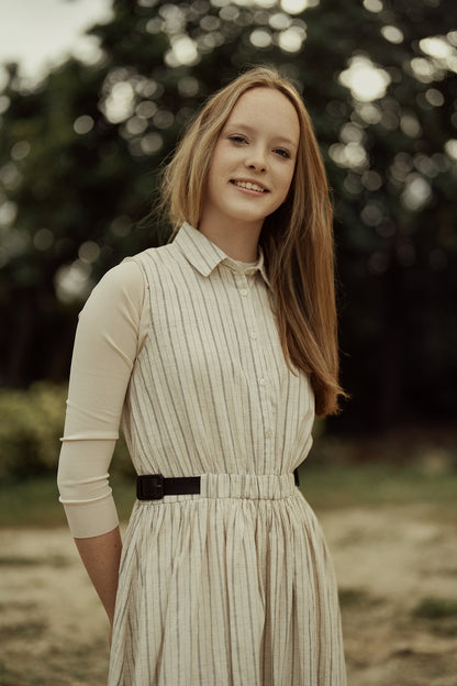 G808-SA - BUBBLE HEM SLEEVELESS SHIRT DRESS