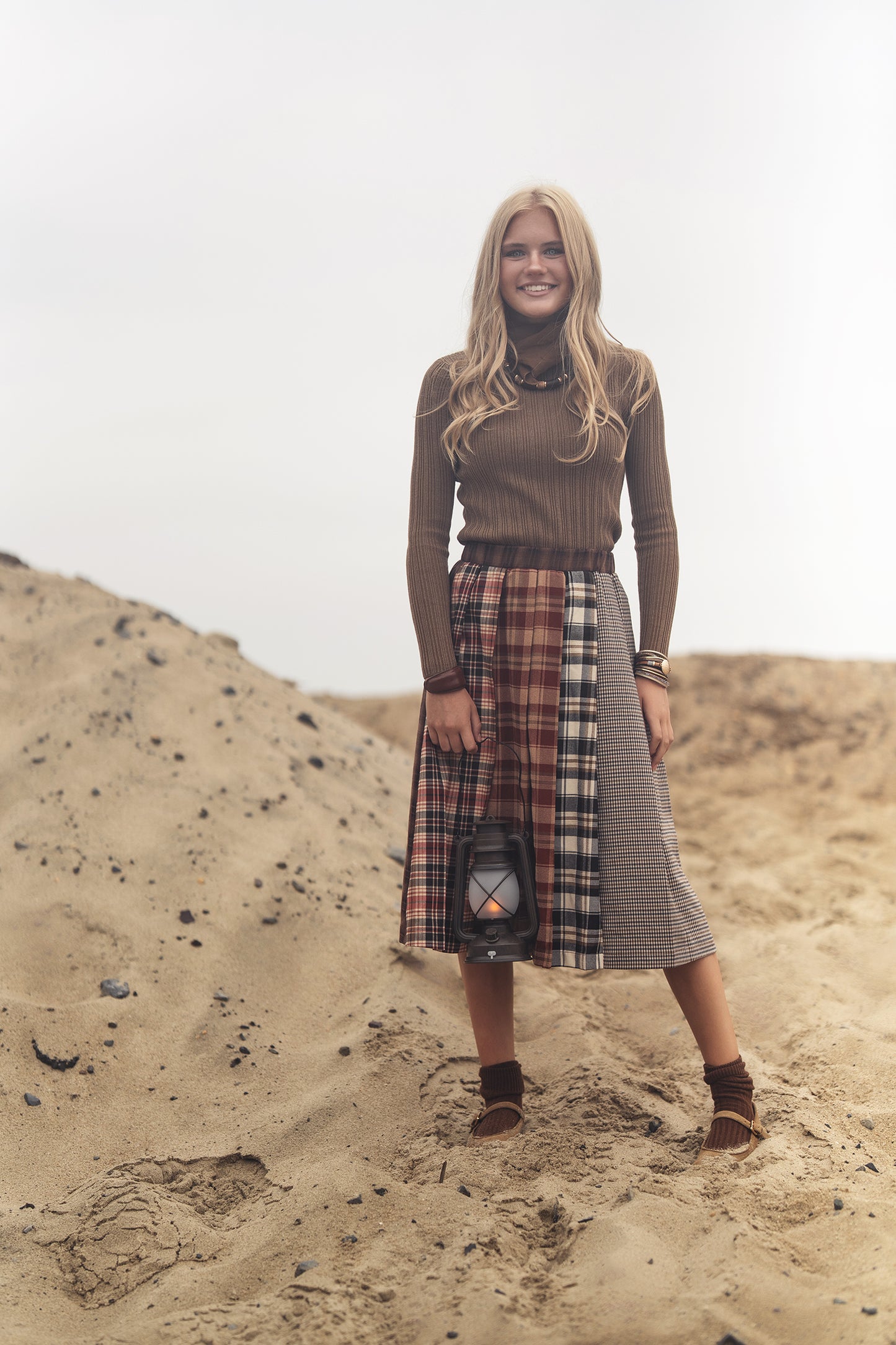PLAID PANEL PLEATED SKIRT