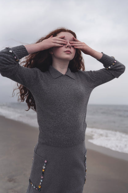 CRYSTAL EMBELLISHED COLLAR SWEATER