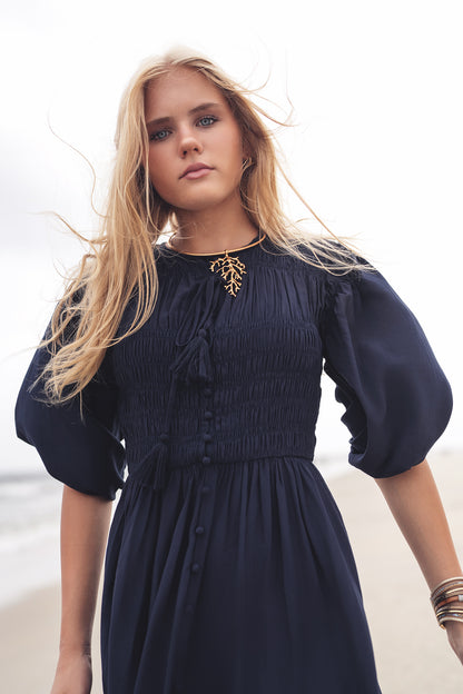 SMOCKED BUTTON DOWN DRESS