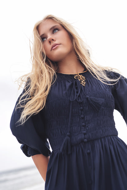 G708-NA - SMOCKED BUTTON DOWN DRESS
