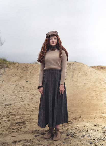G762-GR - GATHERED BUTTON DOWN SKIRT