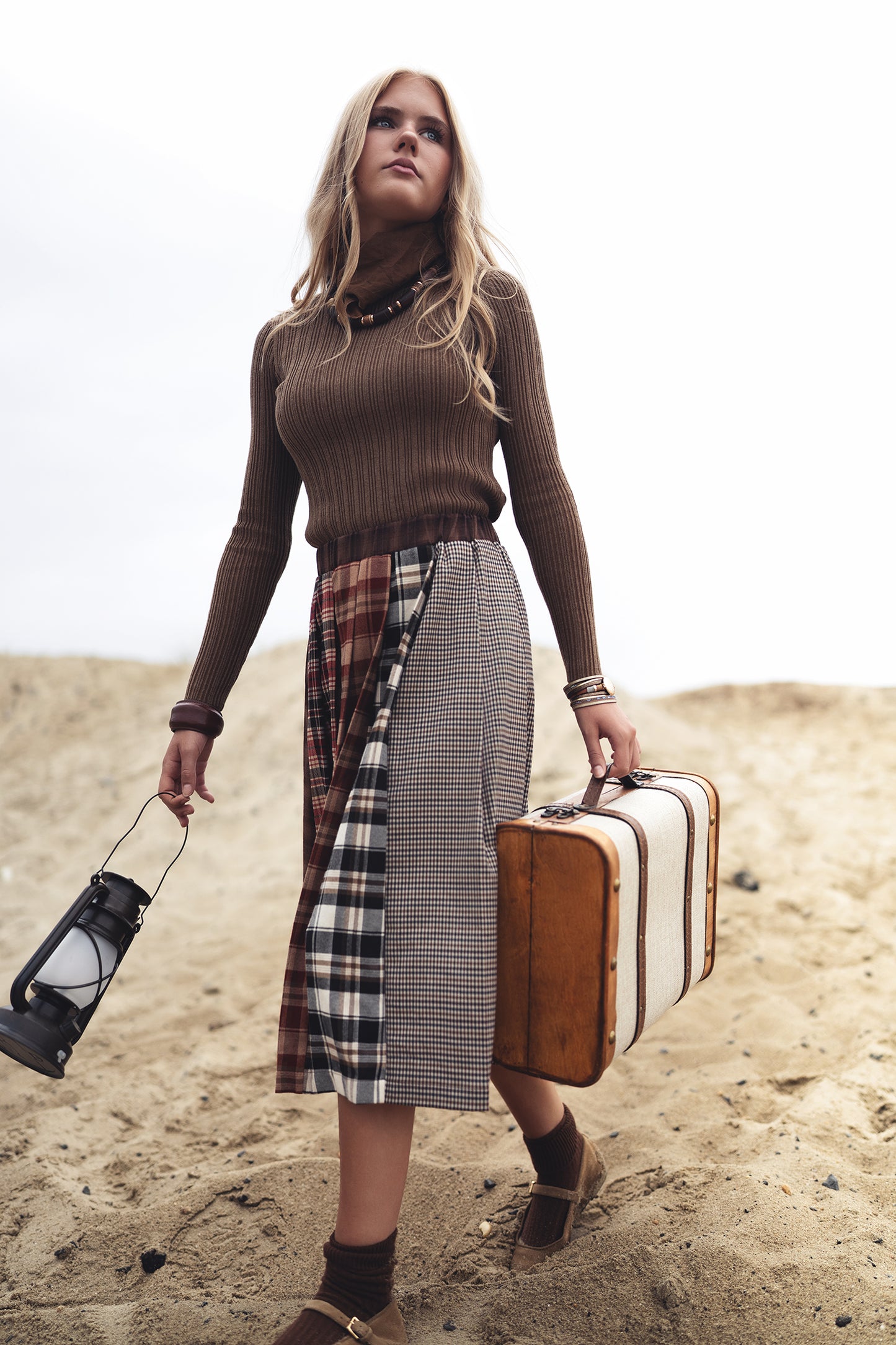PLAID PANEL PLEATED SKIRT